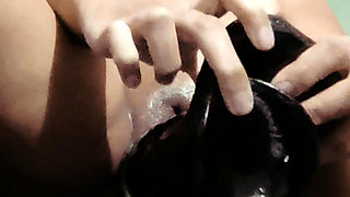 Creamy Pussy with Huge Black Dildo