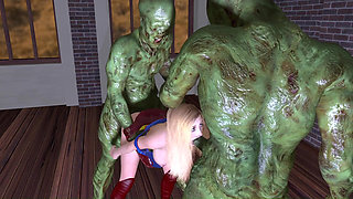 Sexy Supergirl Gangbanged and Creampied by 2 Ugly Monsters