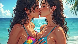 AI Anime Hentai Uncensored, Uncensored video of Lesbian MILF Kissing, 3D Hentai Gangbang Cartoon on closeup by Kiidzy Animates
