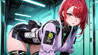 Ai-purple Kimono Seduction in the Neon Train Car, Fingertips Touching Collar, a Gaze That Drenches You!