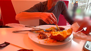 Having lunch in a restaurant wearing totaly sheer top exposing my pierced nipples and sexy boobs