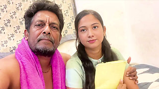 Indian Asian Desi Step Daughter Kissing and Fucking with old man Viral video