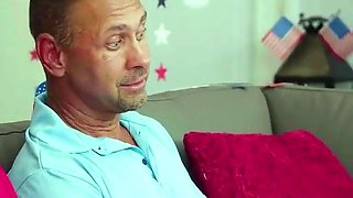 Busty teen with a hefty culo gives her stepdaddy a blowjob