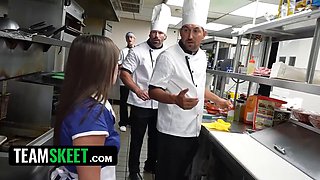 Bunny Faes Small-Tits Shake in Restaurant Gangbang with Juan Largo, Nicky Rebel,