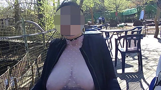 Small Café on the Terrace with a Transparent Top and a Mini Skirt No Panties