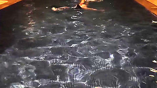 Hot Wife Risking Fucking in Public Pool at Night