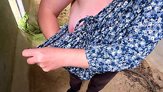 Beating Her Nipples on Construction Site