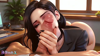 Every Boss's Dream - Goth Secretary Relaxes Him Before the Meeting (AI Generated)