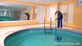Cool teenager glory has some fun with the older pool man