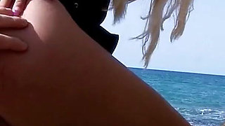 Blonde Skinny teen Mallory ass banged by stepdad with a condom on the beach