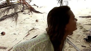 Young couple likes to film all nasty things during their vacation on the beautiful beach