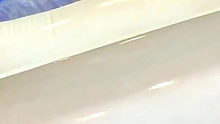 Dominant MILF in Shiny Leather Pants and Glossy Downjacket. Blowjob, Cameltoe, Cum Play and Inflatable Destruction