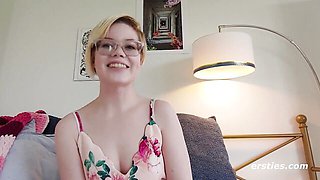 Blonde in glasses tries anal