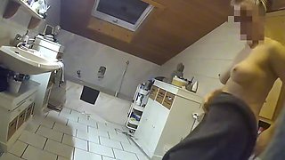 Spying on teen GF in the bathroom