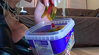 Extreme Pighole Anal Whore Asshole Feeding with Gummies