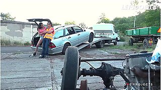 Dirty Slut Francis Belle Got Her Car Broken Now She Fucks With The Mechanic - Conny Dachs And Francys Belle