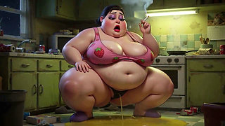 Smoking Pregnant BBW Pisses on Floor - Horny with Massive Belly