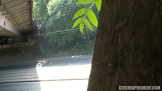 Czech experiment 12: guy cums on a horny adult student in the street