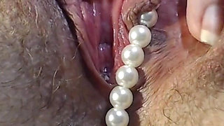 Close up big clit orgasm & pearls