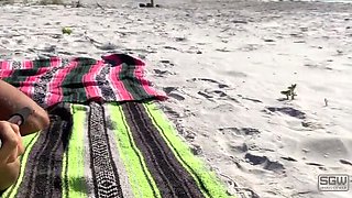 Sexy Couple Has Sex on the Beach in Thongs – Big Natural Tits Blowjob