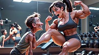 Muscular Woman Humiliates Skinny Man - Foot Worship Domination