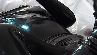The Slave All in Latex Had to Take Good Care of Me, Until My Orgasm and His Cumshot.