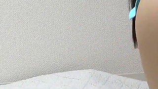 No Bra, Short Tank Top, Micro Mini Skirt, Micro G-string Panties, Knee-high Socks, Beautiful Tits Japanese Girl's Cleaning Room