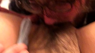 Amateur girlfriends licking in the kitchen