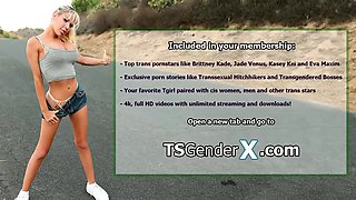 Teen Emma Rosie is analed by busty tgirl Jade Venus big