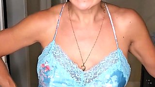 Hot brunette amateur MILF rides hubbys cock