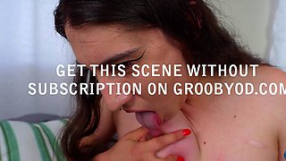 GROOBYGIRLS Solo Tgirl Stroking Her Cock on Couch