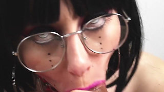 Skinny Punk Brunette in Fishnets and Glasses Dances Naked in the Streets and Sucks My Cock