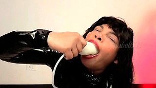 Latex Fetish Condom in My Horny Mouth, I Swallow a Toy with a Condom and Blast Semen