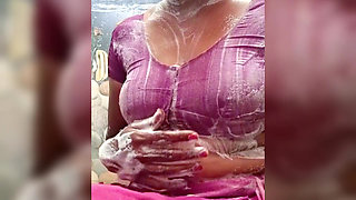 Ammu taking bath hot boobs massage with soap