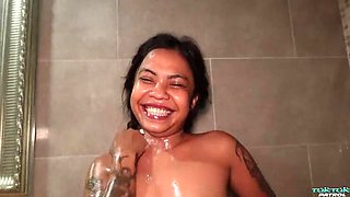 Gorgeous Asian Teen Smiles While Sucking Foreign Cock - Tight Pussy & Big Cumshot