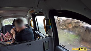 Wild Ebony Passion Sprayed in Steamy Taxi