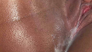 Stunning ebony babe creampied by a big black cock