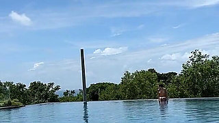 Teasing at the Pool in Micro Bikini, Swimming