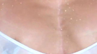Small Tits Nipple Tease in Wet Swimwear - Hot Asian Gets Wet for Sexy Solo Nipple Play Show