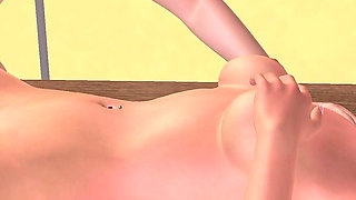 Animated 3D Lesbian Porn - Girl on Desk Boob Press & Fingering Then Mutual Fingering in Classroom