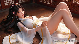 A Chinese Girl in Ancient Costume, Best Blowjob, 3p, and Nipple Stimulation, Leaving You Unable to Oppose. Ai-generated