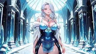 Silver-Haired Ice Mage in a Crystal Hall! Casting magic while looking effortlessly cold, yet her lips are trembling.
