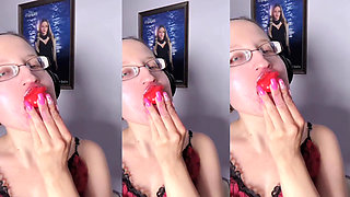 Asmr Paprika Pepper Eating - Asmr, Eye Glasses, Gianess, Lipstick, Big Lips, Mouth, Food, Face Fetish, Long Nails