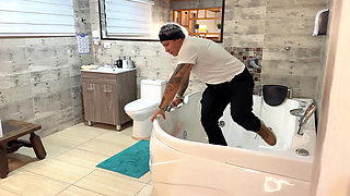 Caught Masturbating! Stepsister-in-law Inserts a Dildo Into Her Tight Pussy While Being Watched!