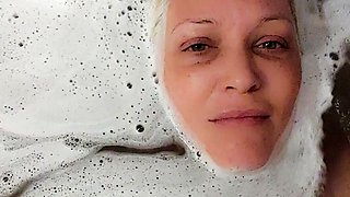 Big Boobed Blonde Masturbates With A Dildo In The Bathroom