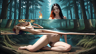 Nude Woman in Forest Blessing Pose Under Goddess-lit Radiance