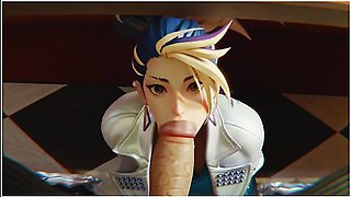 KDA warrior’s eager mouth worships a thick cock in slow, teasing strokes