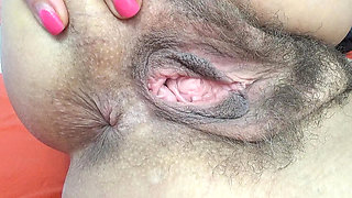 Step Aunt Anya Solo: Hairy Pussy Close-Up in Stockings