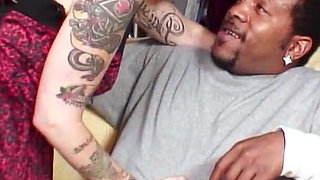 Young brunette with tattoos lets her black neighbor fuck her hard - His black cock is huge