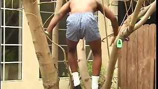 Horny black slut gives incredible head outdoors